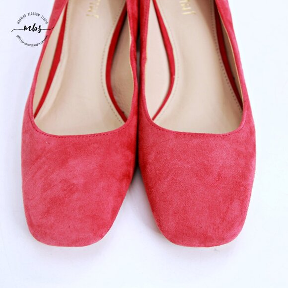 J. McLaughlin Suede Square Toe  Block Heel Pumps Red Women 7.5 - Picture 9 of 14